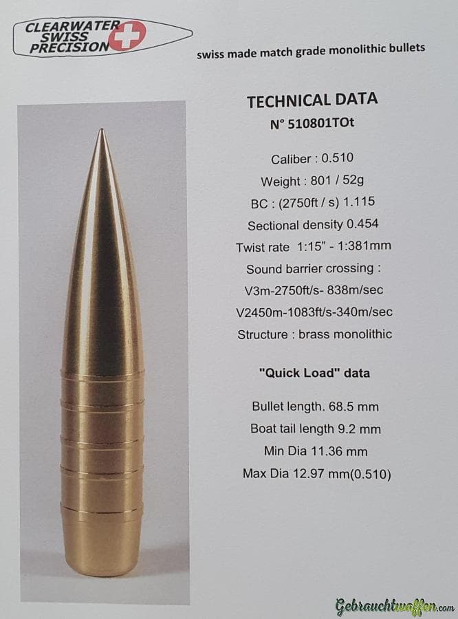 50 BMG Geschosse CLEARWATER 801 grain — Bild 3